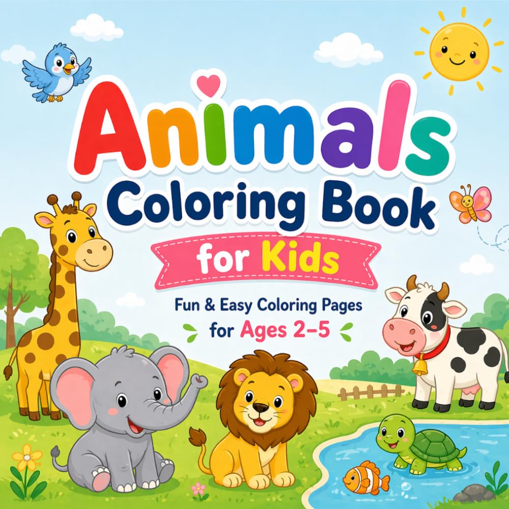 Animals Coloring Book for Kids Ages 2–5: Fun & Easy Coloring Pages with Farm, Wild, Ocean, Birds, Forest, Desert & Reptile Animals for Toddlers and Preschoolers