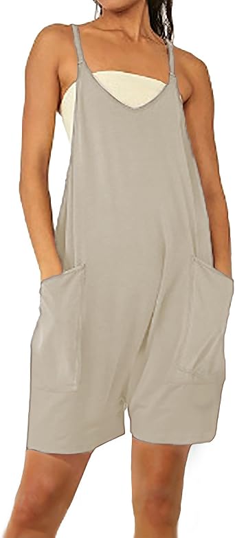 Womens Casual Jumpsuit Summer Sleeveless Rompers Loose Spaghetti Strap Overalls Trendy Outfits With Pockets