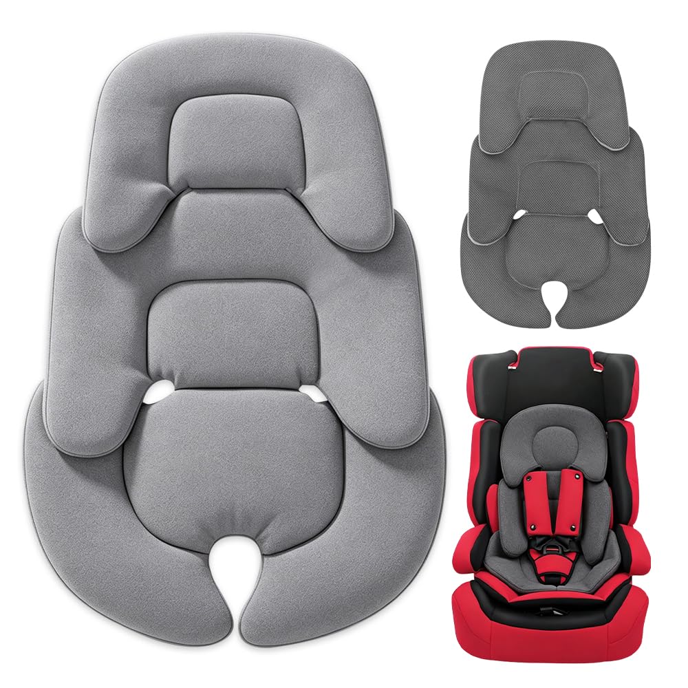Infant Car Seat Insert, Newborn Car Seat Insert, 2-in-1 Reversible Baby Stroller Cushion with Headrest and Strap Pads, Infant Head and Body Support, Breathable Soft for Pram Buggy, Bassinet (Grey)
