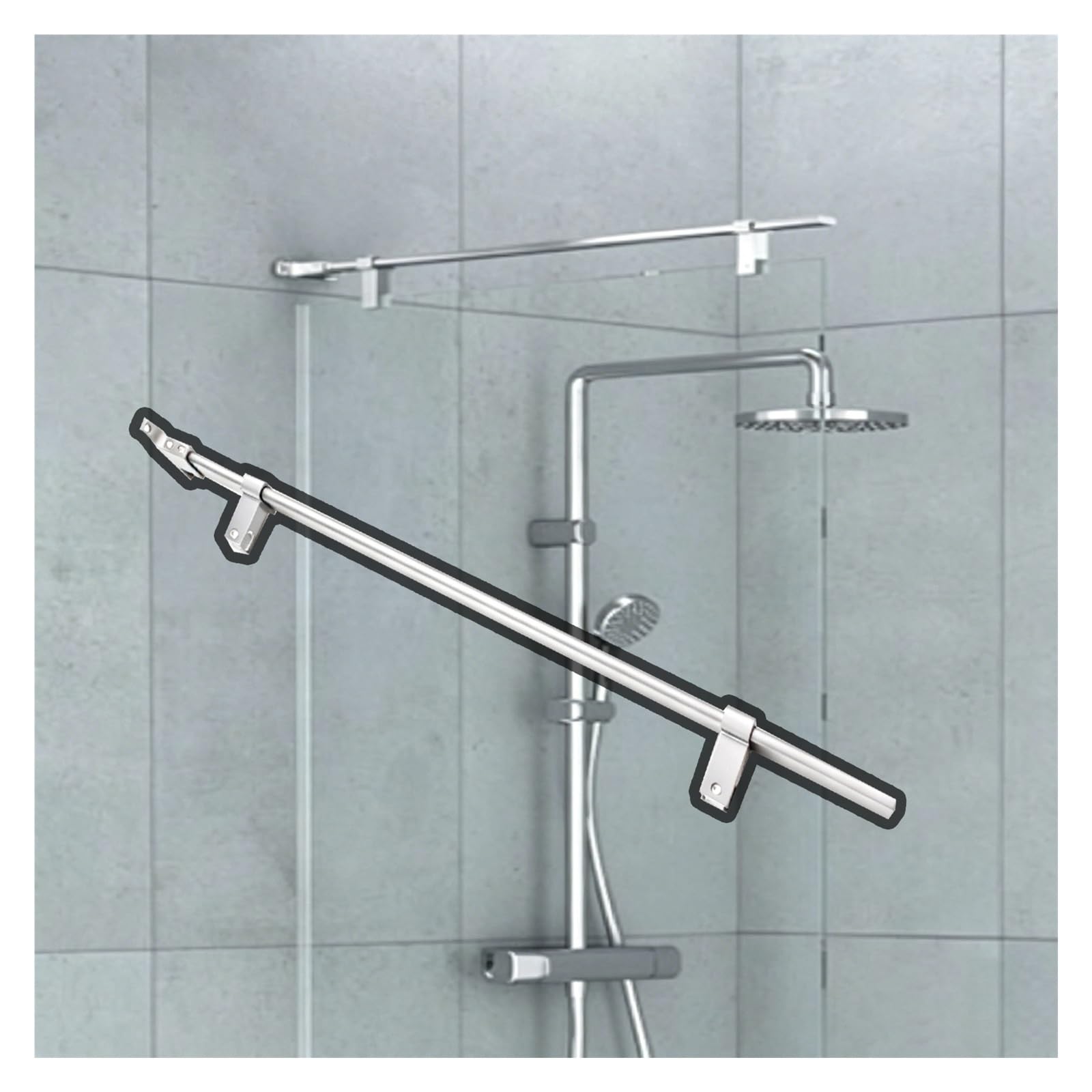 CHZDPP Anti-Loose Shower Glass Support Bar for Shower Enclosure, Glass Support Rod, Stops Wobbling Brace for Restroom/Wet Area/Bathroom(Silver,900mm/35.4in)