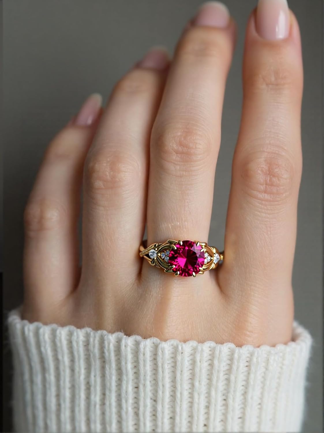 Gemstone Vintage Rings for Women S925 Sterling Silver Round Cut 1.0 Carat Gemstone with Moissanite Promise Engagement Anniversary Ring for Her