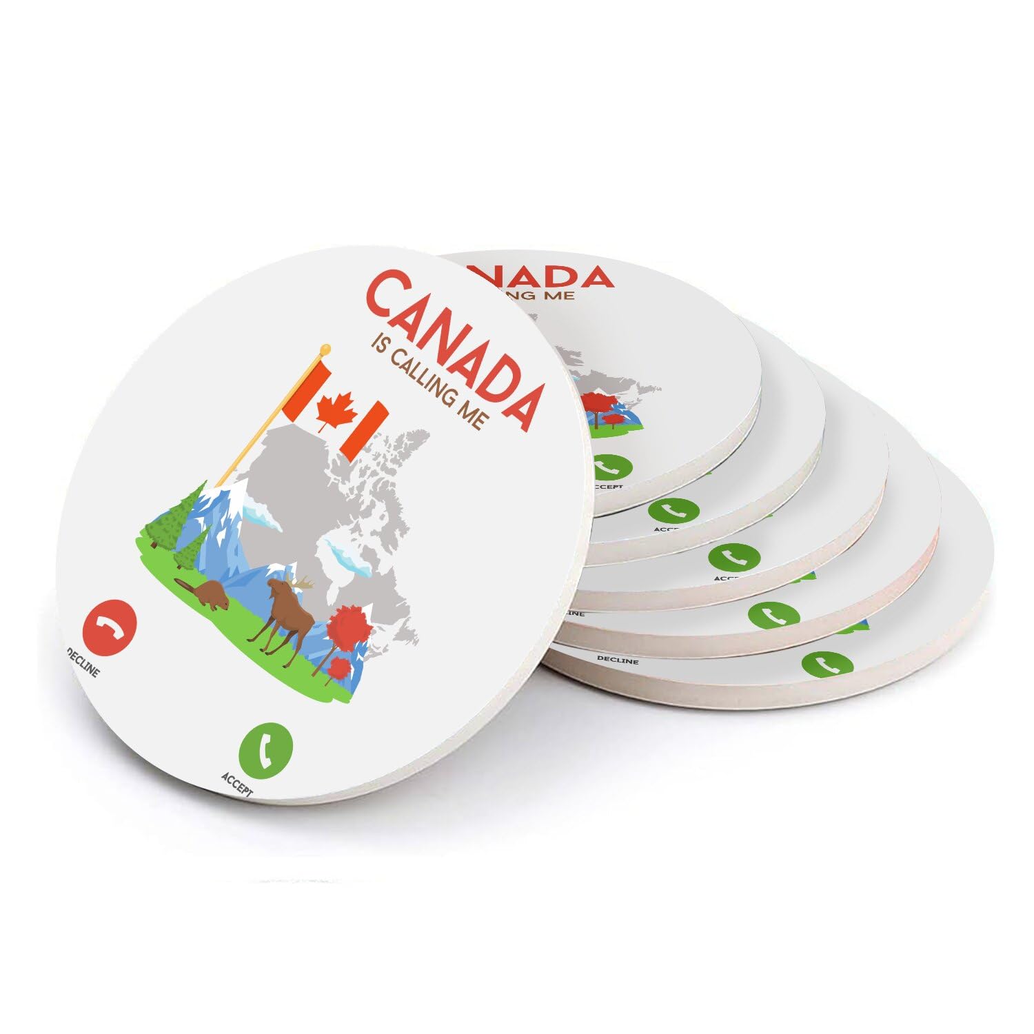 Sous verre ronds en céramique Canada idée cadeau nature lot de 6 dessous de verre