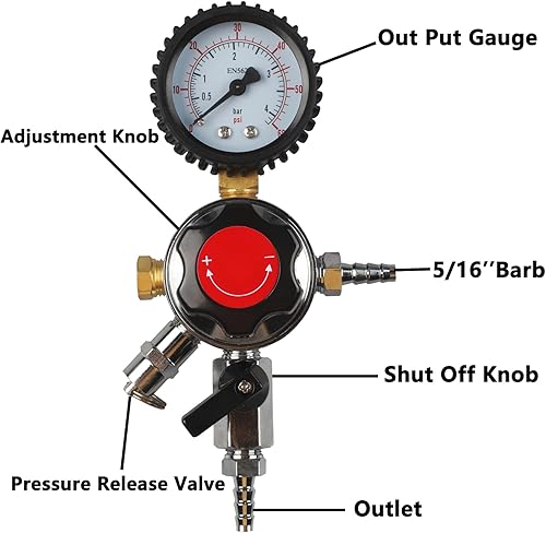 Miniatura 4 de PERA Regulador secundario de cerveza de barril - Medidor único con lengüeta de salida única de 516 "0-60PSI bar Regulador de pared Regulador de CO2
