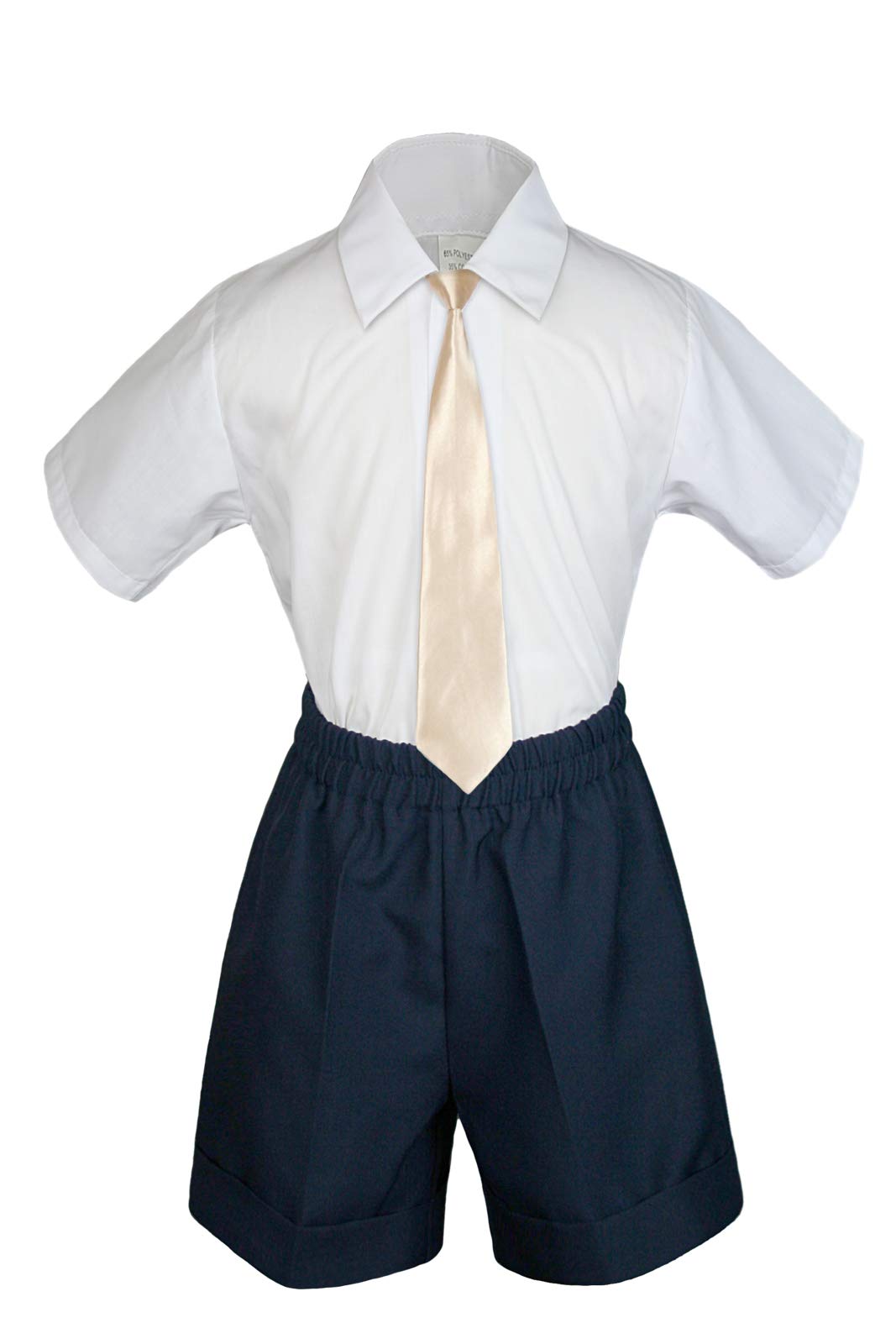 MILLTEX 3 Pieces Set Formal Party Wedding Color Satin Necktie Shirt Navy Shorts Set New Born Baby Boy Toddler Sm-4T (M (6-12 Months Old), Champagne)