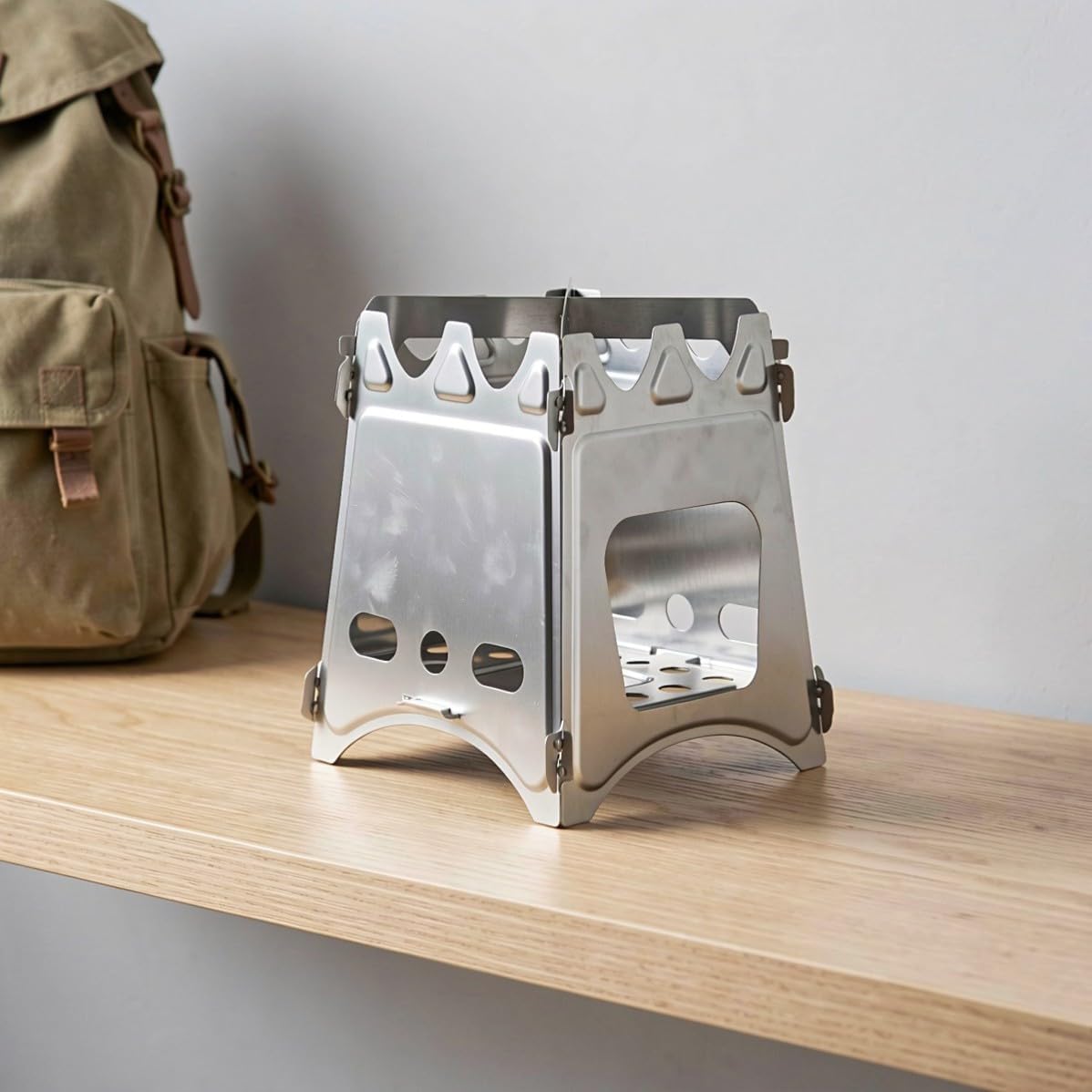 Foldable Camping Wood Stove, Stainless Steel Square Backpacking Stove