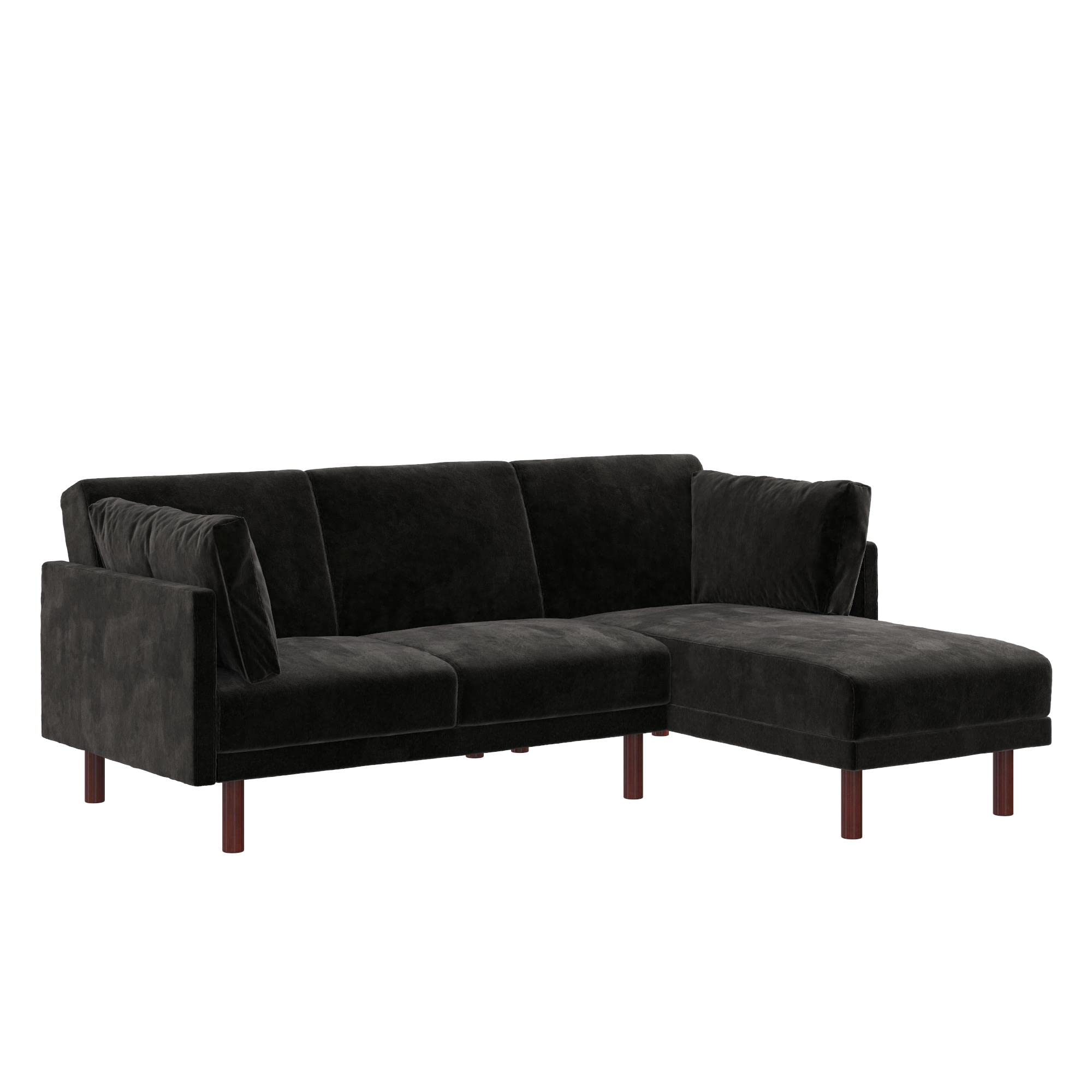Dorel Clair Sectional Futon - Black Velvet - Reversible Chaise - Coil Seating
