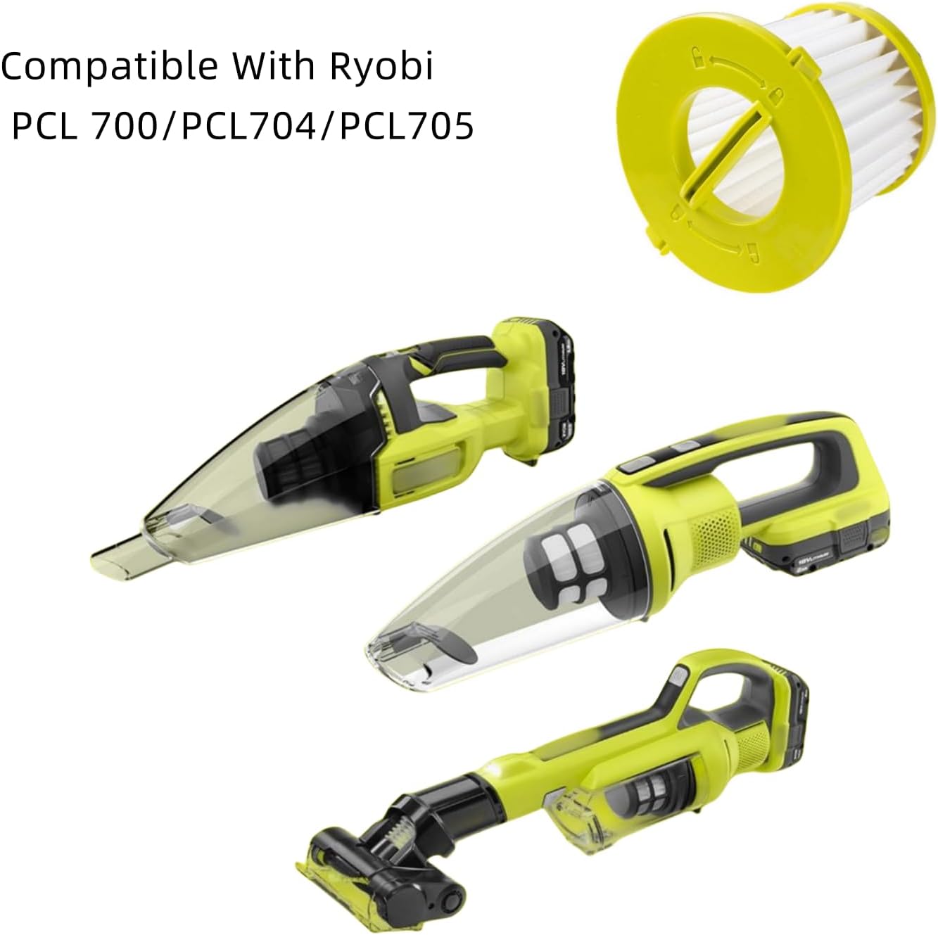 Hepa Filter Compatible With Ryobi PCL700 PCL704 CL705(Including PLC704K,PLC705K,PLC705B) 18V ONE+ PERFORMANCE HAND VACUUM Reusable Filter Set(4 Filters+1 Cleaning Brush)