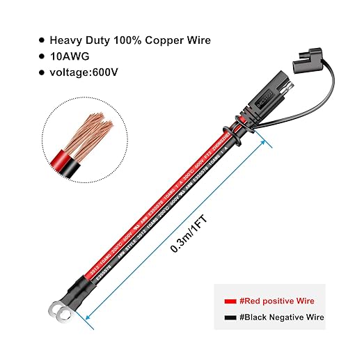 Miniatura 3 de iMESTOU Arnés de terminal SAE a anillo tórico de 10 AWG, enchufe de desconexión rápida de 2 pines, arnés de terminal de ojal, cable de carga, cable