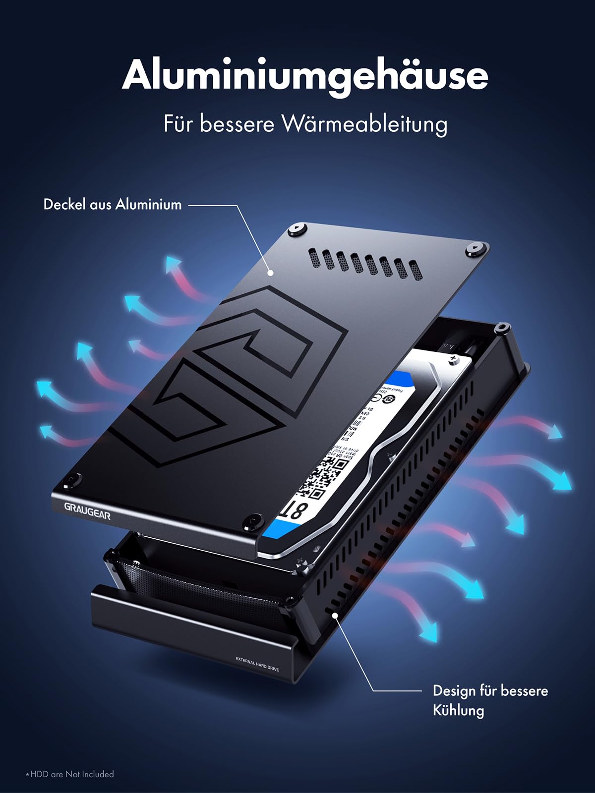 GRAUGEAR 4TB HDD, 3,5 pollici, USB GRAUGEAR, Disco rigido esterno da 4TB in alluminio per PS4 & PS5, Formattato per PS4 e PS5 USB-A&C, con alimentatore, G-3504-4TB