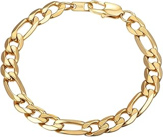PROSTEEL Men Figaro Chain Bracelet 18K Gold Plated Stainess Steel/Black Hand Link Jewelry for Women, 6mm Width 19CM/21CM Two Sizes, One Size, Gold