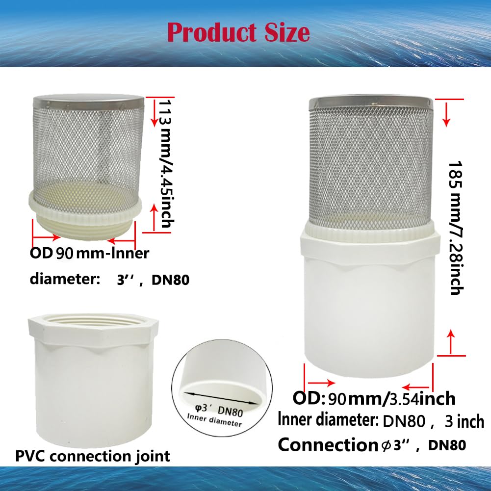 DN80 3 inch Suction Strainers Stainless Steel Filter Cover Connected to DN80/3 inch PVC Water Pipe Used to Remove Debris and Reduce Solid Entry — Amazon image 2