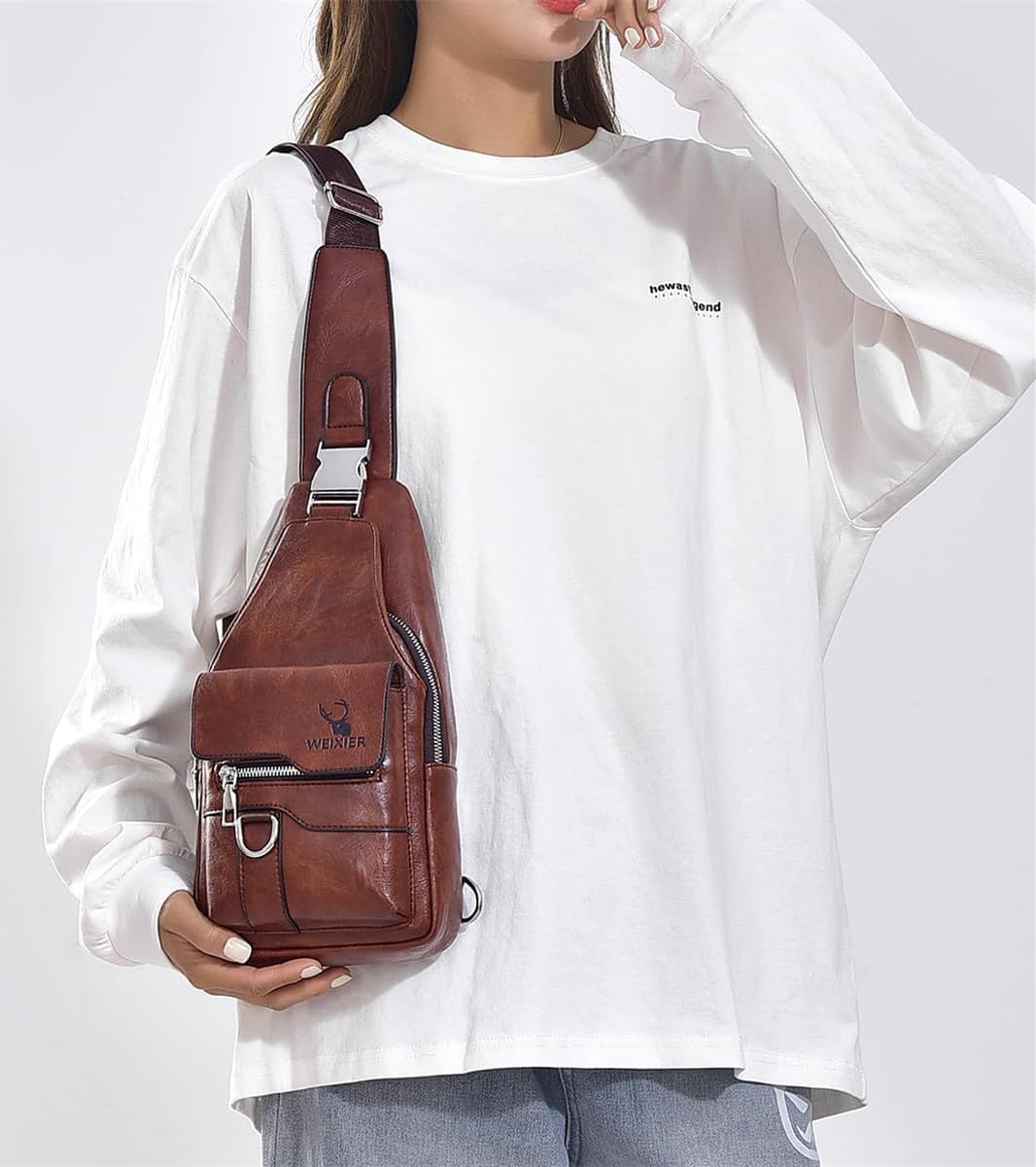 Sacoche Homme Bandouliere Sac de Poitrine Sac business Sac de Loisir PU Cuir Pochette Epaule de Voyage pour Homme Femme
