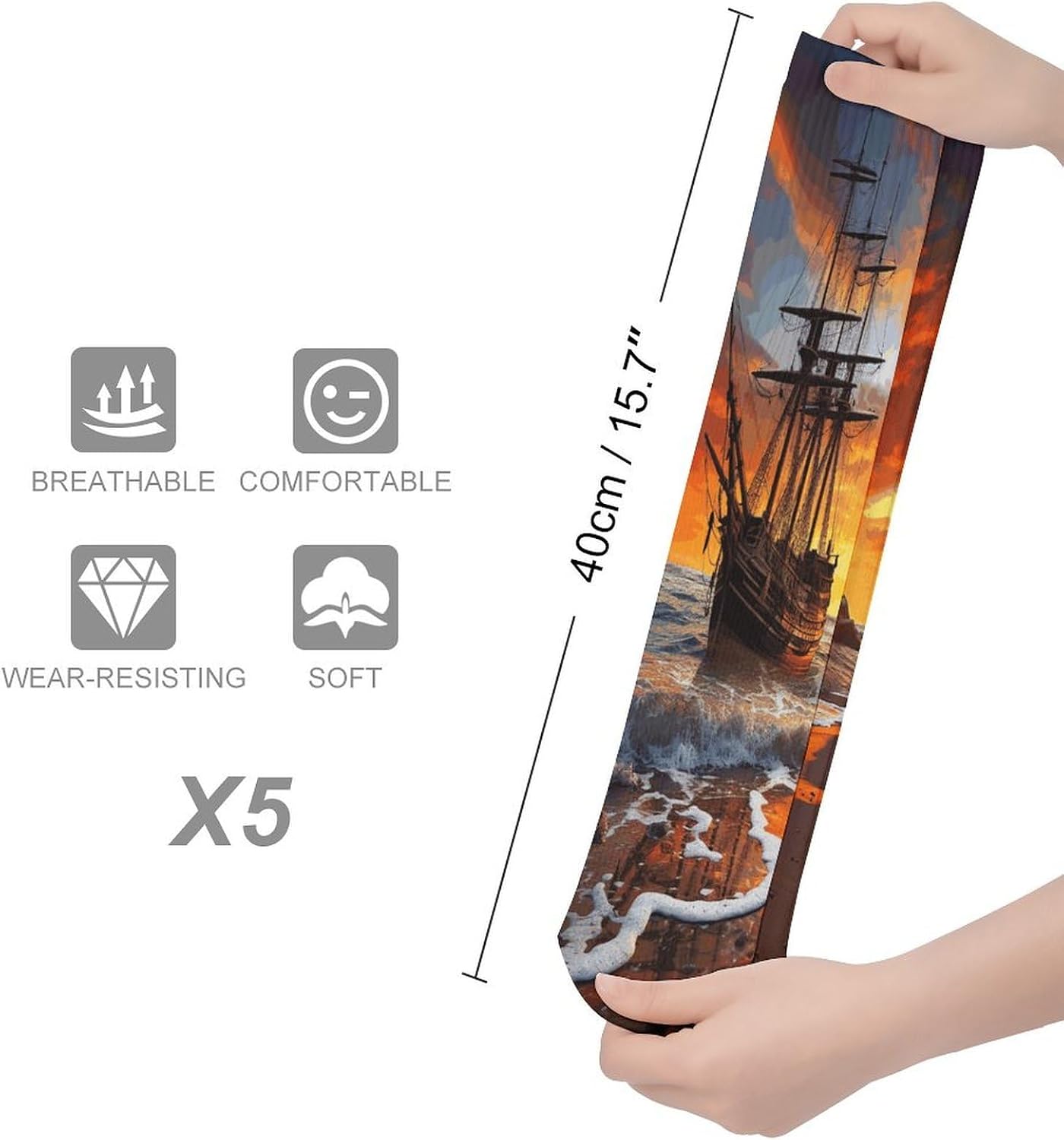 Pirate Ship in The Sunset Knee High Socks Cozy Knee High Socks Soft Mid-Length Sock for All Seasons Daily Wear Adult