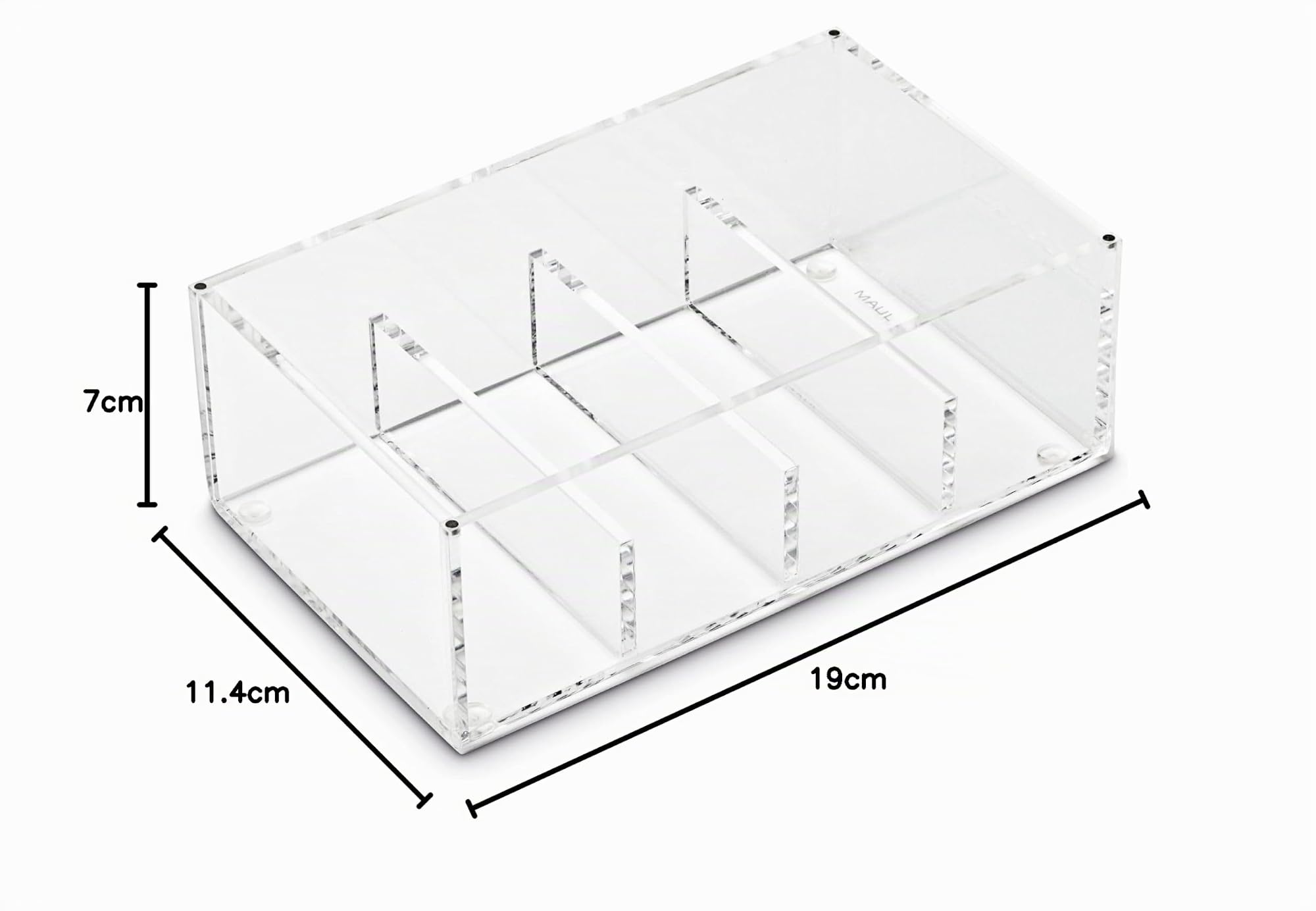 MAUL Visitenkartenbox aus Acryl | Schreibtisch Organizer inkl. Deckel zur Aufbewahrung von Kunden- und Visitenkarten | Möbelschonend dank Noppen für Schreibtisch und Regal | Transparent