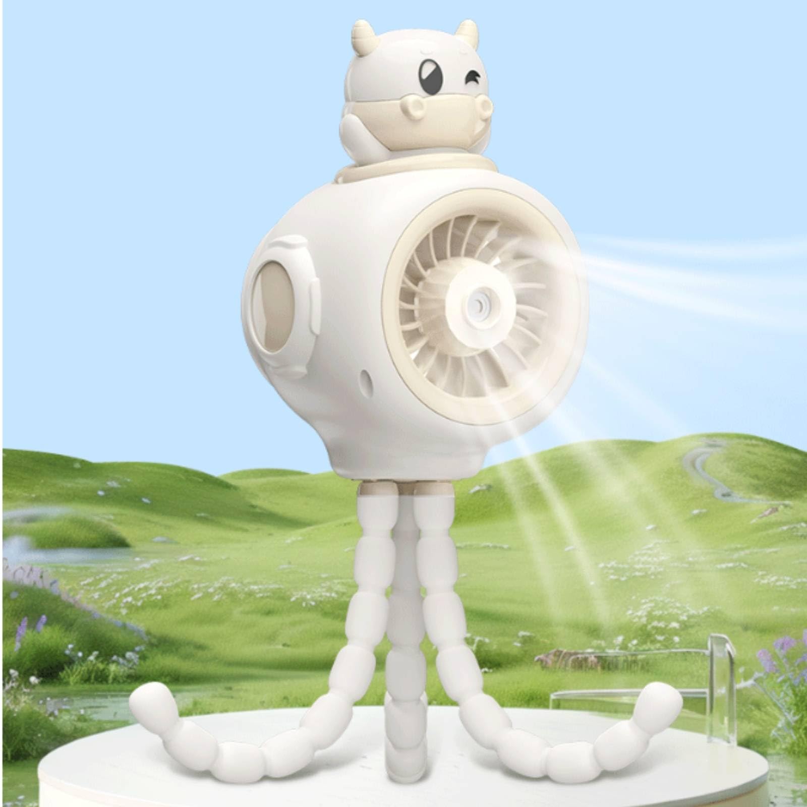 Mini Ventilateur avec Trépied Flexible Compact Ventilateur Vaporisateur Rafraîchissant 3 Vitesses pour Bébés, Poussette