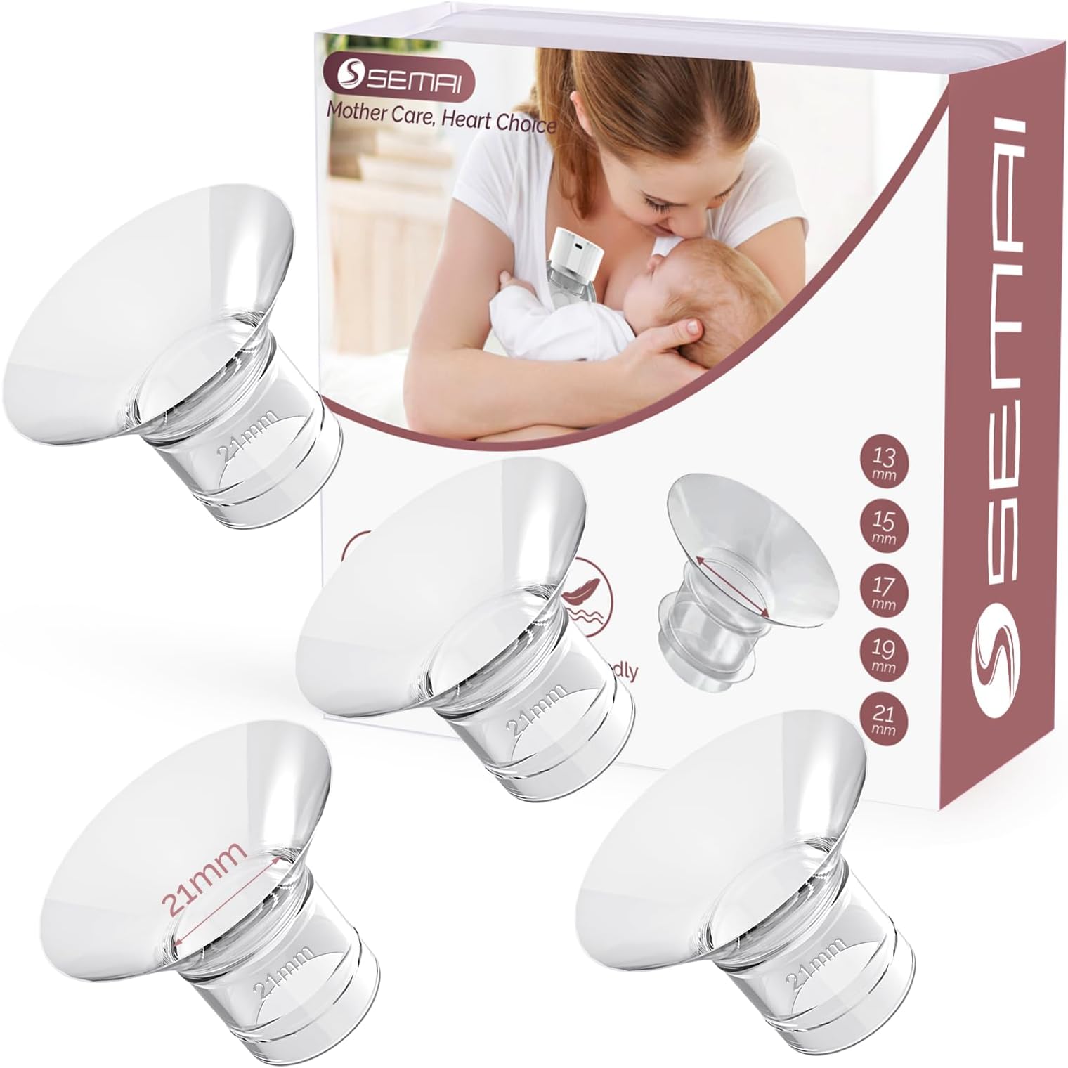 semai Flange Inserts 21mm Breast Pump Parts Compatible with Medela/Momcozy S12 Pro/S9 Pro/S12/S9/Spectra/Elvie 24mm Breast Pump Shields/Flanges, Reduce 24mm Nipple Tunnel Down to Correct Size, 4PCS