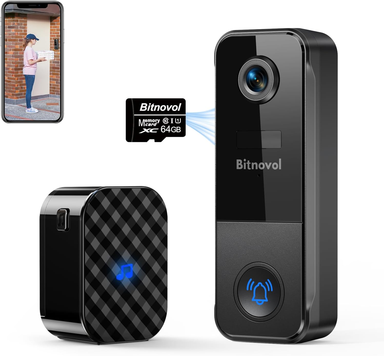 bitnovol Doorbell Camera Wireless(64gb SD Card Included