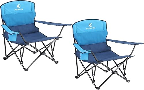 ALPHA CAMP Paquete de 2 sillas de playa de camping de perfil bajo, sillas de césped portátiles, soporte plegable, 300 libras, silla plegable con