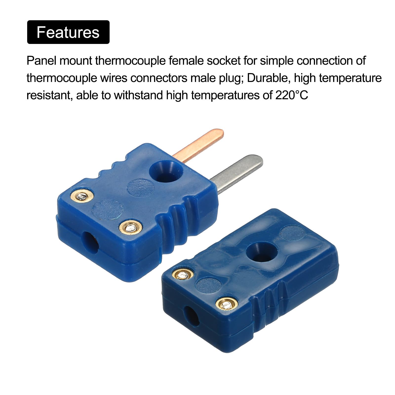 2 Juegos De Conectores Para Termopar En Forma De T - Alta Temperatura 200°C, Hembra Y Macho, Color Azul