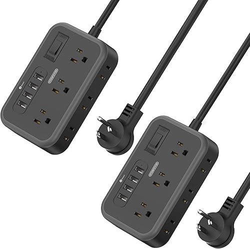 NTONPOWER - Tira de alimentación de enchufe plano 10 en 1, cable de extensión plano con 4 puertos USB (incluye 2 USB C) protector de sobretensiones