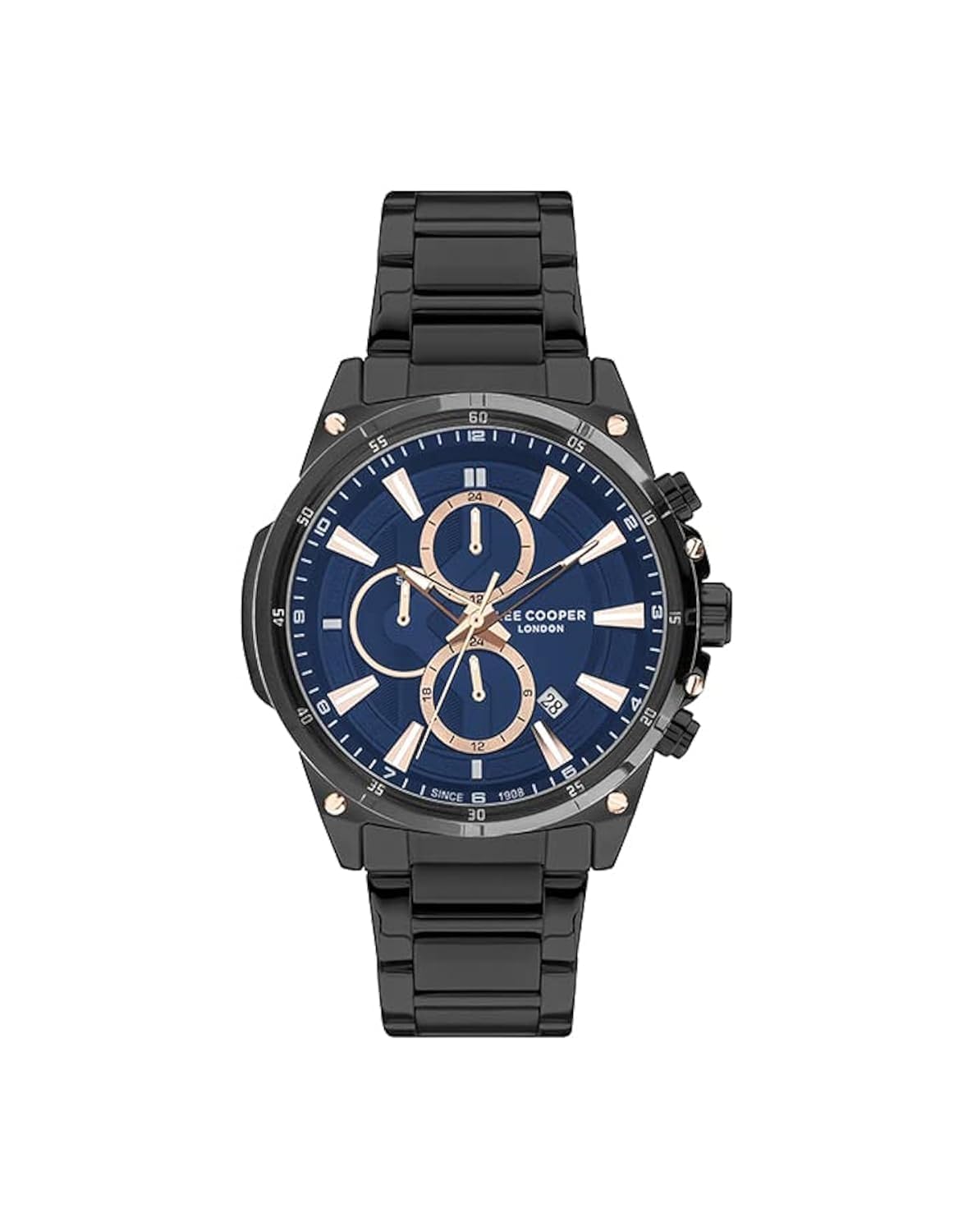 Lee Cooper Men's Quartz Movement Watch, Multi Function Display and Metal Strap - LC07490.691, Black