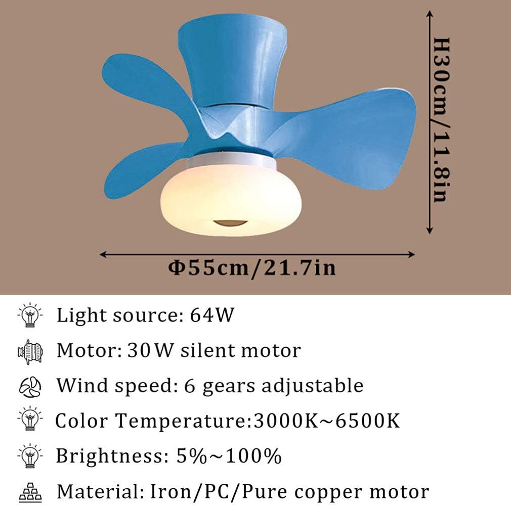 YUEGOO Kids Bedroom Ceiling Fan with Light Reversible with Remote Control 6 Speeds Led Dimmable Fan Ceiling Light 64W with Timer Modern Quiet Ceiling Fan Light