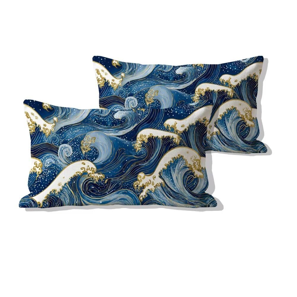 Cadeaux pour dames housses de coussin flots Japon 50x90cm en velours chic