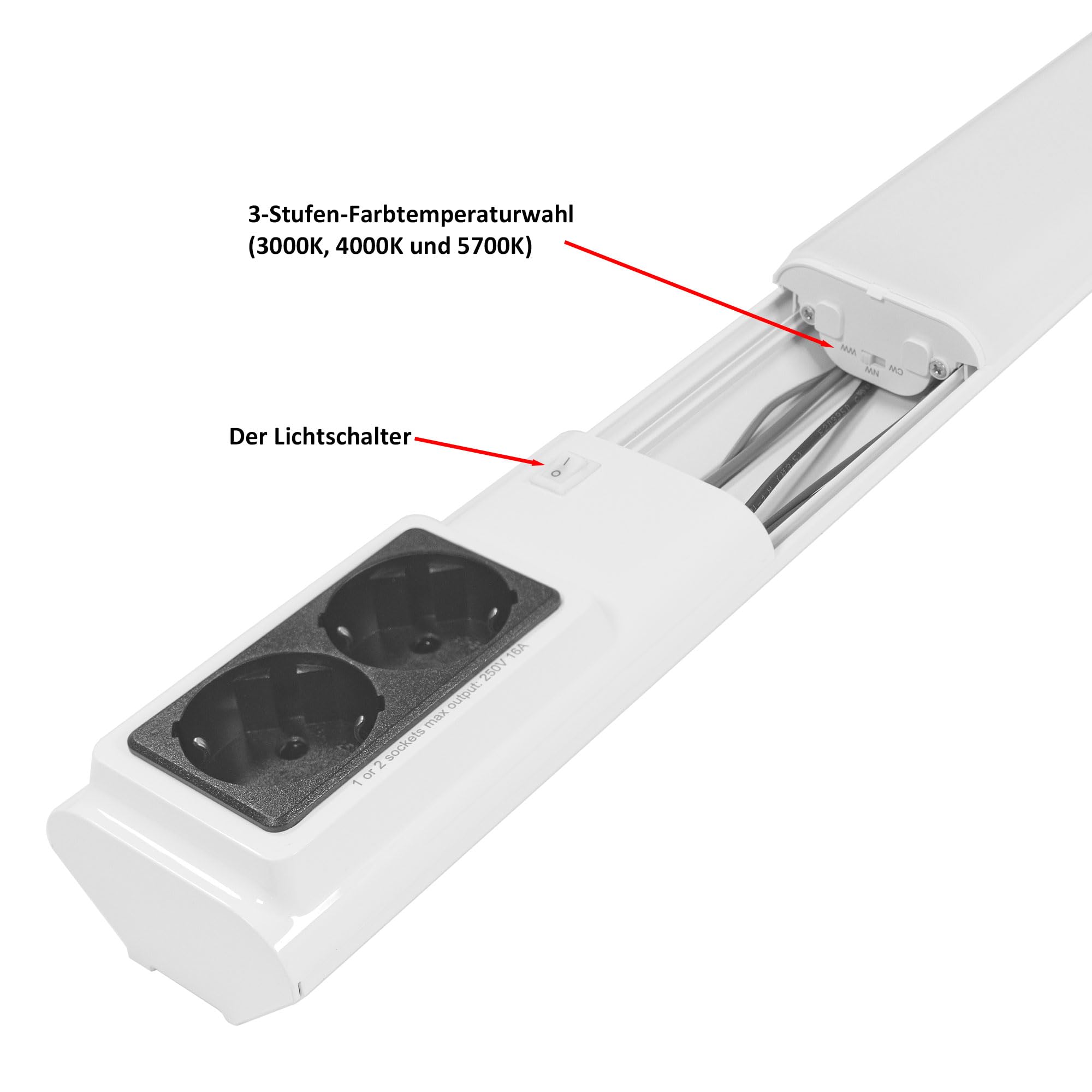 VBLED LED Unterbauleuchte Küche mit 2 Steckdosen - 80cm Lichtleiste 12W 1560lm - CCT Farbtemperaturwechsel (3000K/4000K/5700K) - Wandmontage Unterschrankleuchte - Flackerfrei