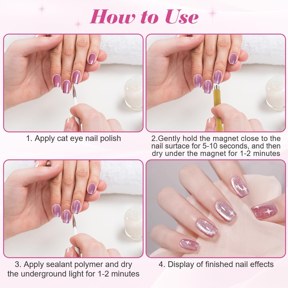 Cat Eye Magnet Set, 14Pcs Nail Magnet Tool Set, Double-Head Strong Suction Nail Magnet Sticks, 3D Magnetic Cat Eye Effect - Image 4