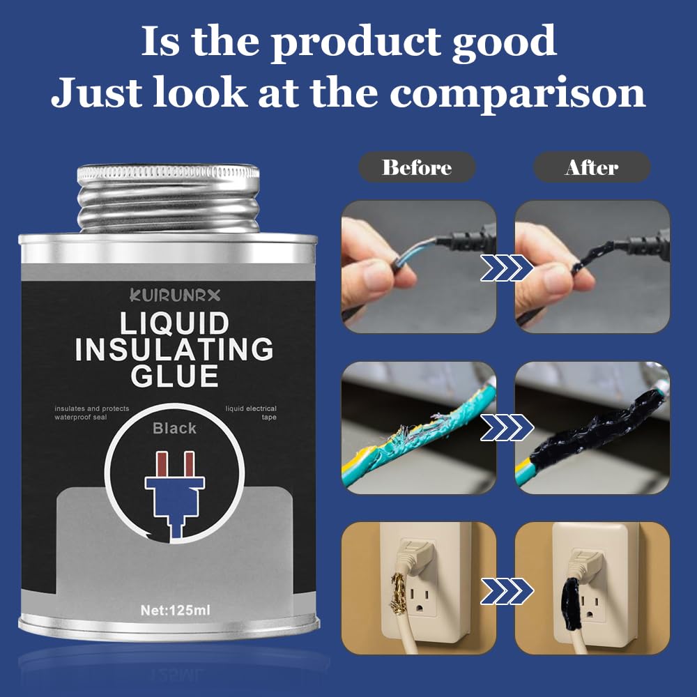Colla per Nastro Isolante Liquido, 125ML Isolante Nero Gomma Liquida, Resistente al Calore Cavo Isolante Liquido Nastro Isolante per Cavi Isolamento Interno Esterno