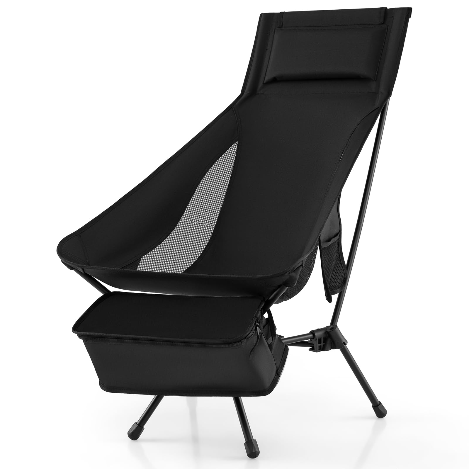 COSTWAY Ultra Lightweight Camping Chair, Portable Foldable Backpacking Chair with Compact Carry Bag and Pillow, Outdoor Camp Seat for Picnic Fishing Hiking (Black, 83 x 60 x 99 cm)