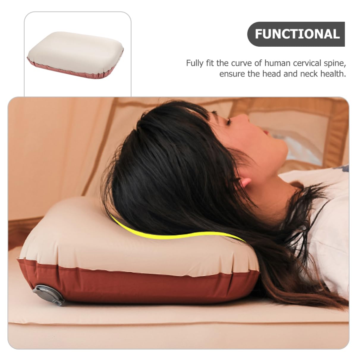 BESPORTBLE Almohada Inflable para Acampar Almohada De Viaje para Válvula De Aire Soporte Cervical Adaptable
