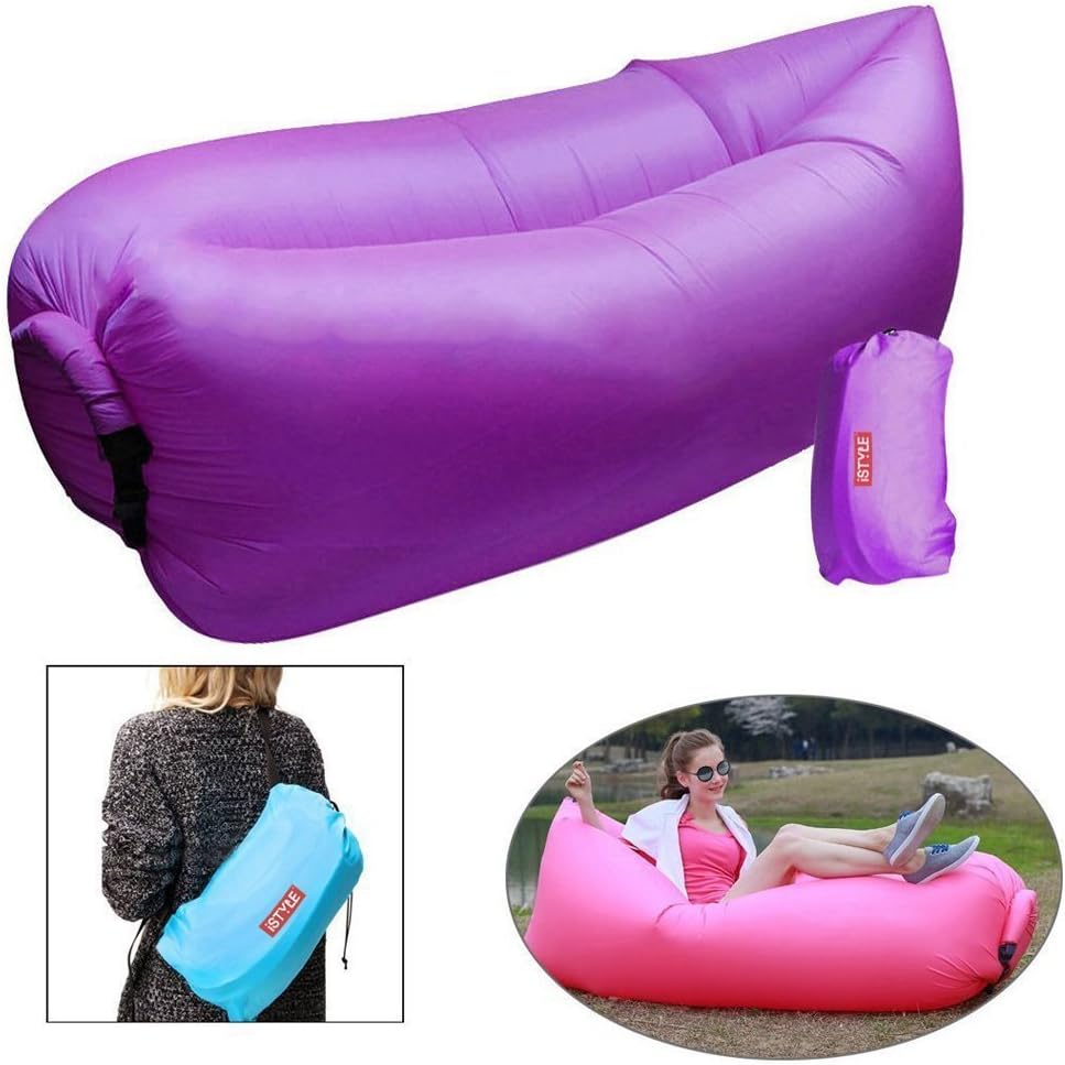 Air Lounger Fast Inflatable Air Bag Bed Sofa Couch Outdoor Beach Camping Hammock Lazy Chair Lounger Portable Waterproof Balloon Furniture Carry Floating Water Pool Nylon Foldable Wind