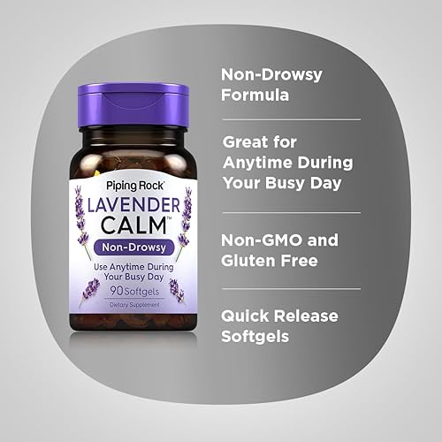 Miniatura 4 de Piping Rock Píldoras calmantes de lavanda  90 cápsulas blandas  Suplemento sin somnolencia  Sin OMG, sin gluten