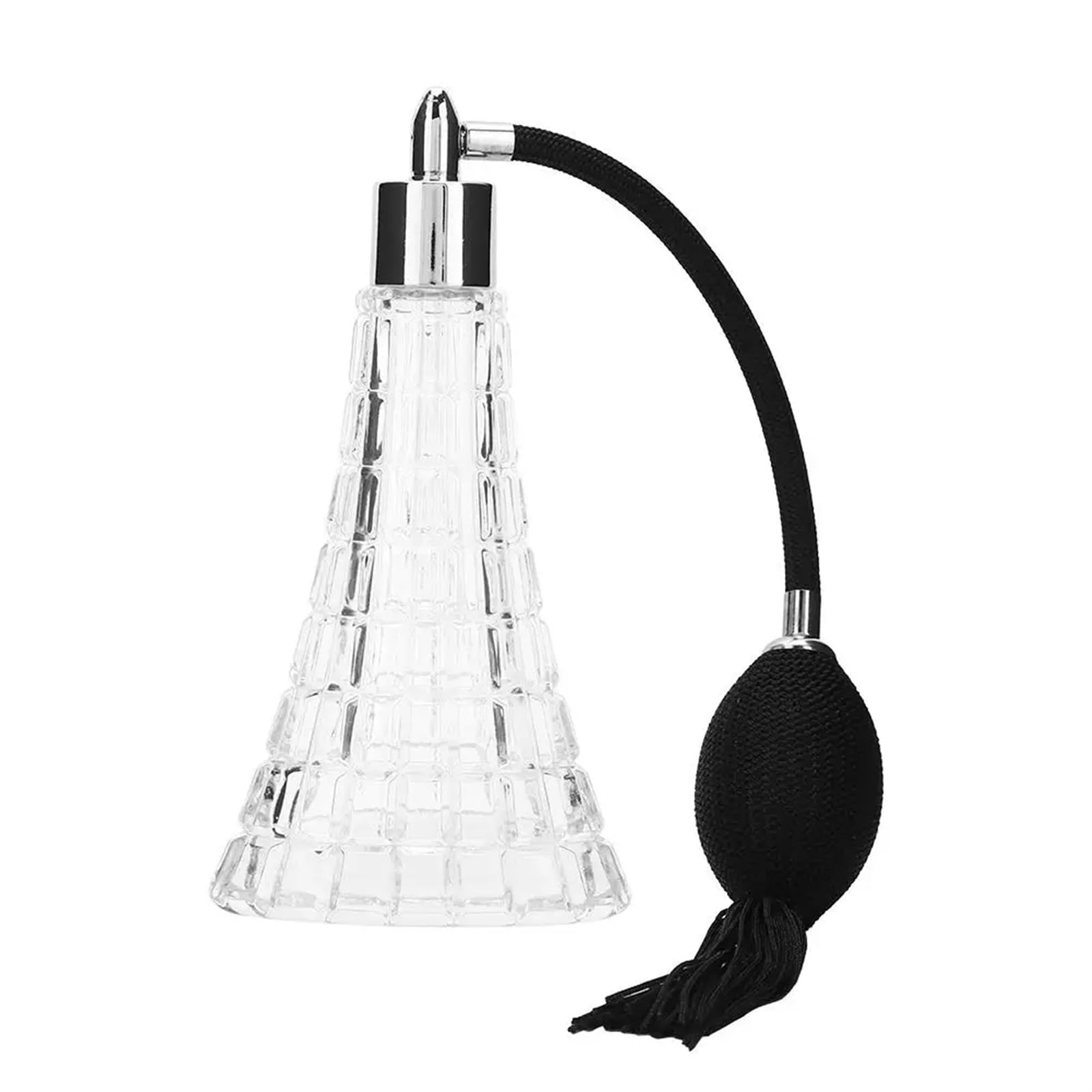 Butelka z rozpylaczem perfum do wielokrotnego nape 75 ml Vintage Crystal z antycznym czarnym atomizerem i chwostem - pomysł na prezent z możliwością ponownego napełnienia