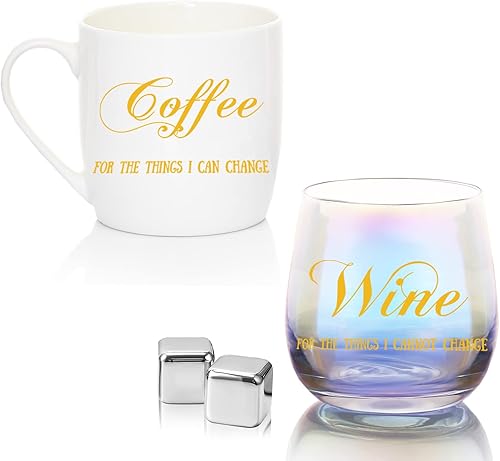 Regalos divertidos para mujeres, juego de regalo de vino con piedra de whisky, juego de copas de vino para compañeros de trabajo, mejores amigas,