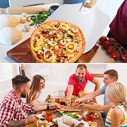 Premium Aluminum Large Pizza Peel 12 inch | DWTS Metal Pizza Spatula with Foldable Wood Handle for Easy Storage,Good Helper for Baking,Homemade Pizza and Bread