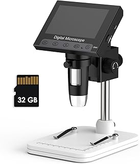 LCD Digital Microscope with 32GB TF Card, Coin Microscope for Adults, 1000X Handheld Magnifie with Adjustable LED Lights, USB Microscope for Windows/MacOS (4.3'' Screen)