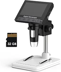GIMYUAN LCD Digital Microscope with 32GB TF Card, Coin Microscope for Adults, 1000X Handheld Magnifie with Adjustable LED Lights, USB Microscope for Windows/MacOS (4.3'' Screen)