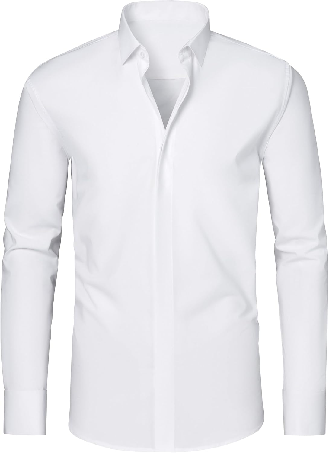 Men's Dress Shirt Stretch Tuxedo Shirt Cutaway Collar Long Sleeve French Cuffs Solid - Image 2