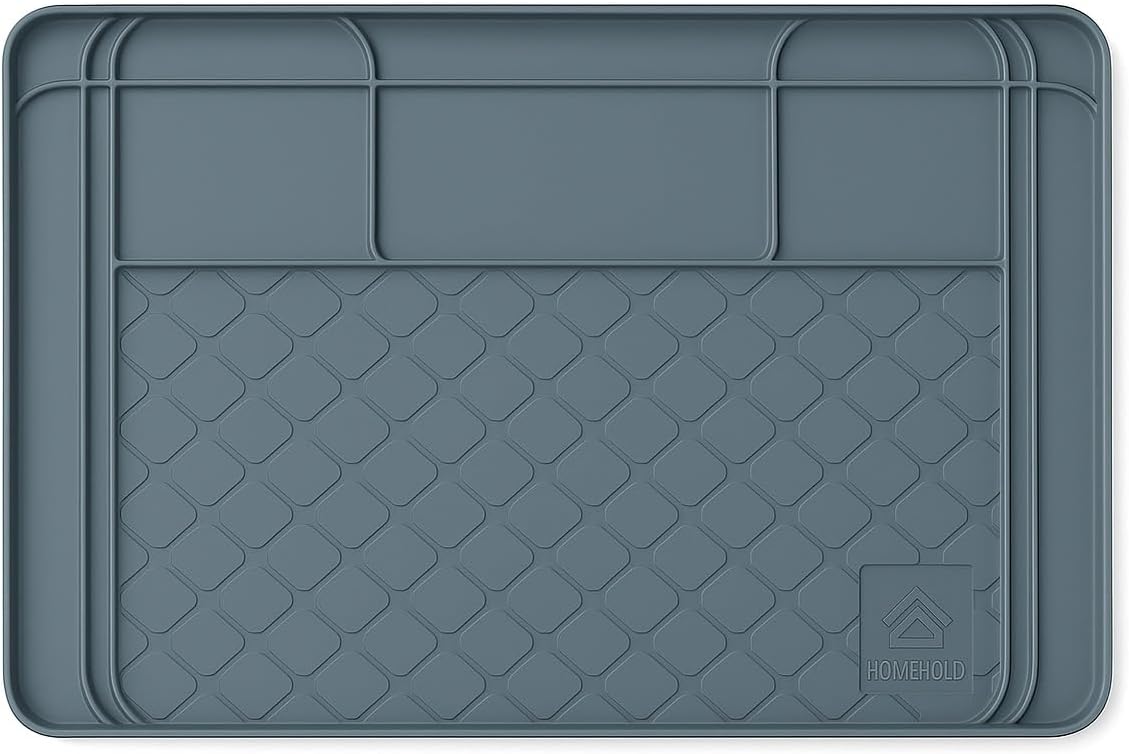 Premium Under Sink Mats for Kitchen Waterproof, 34" x 22" (Customizable to Smaller Sizes), Silicone Under Kitchen Sink Mat for Bathroom Cabinets, Holds up to 3.3 Gallons of Liquid – Grey