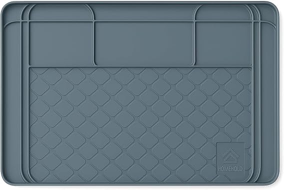 Premium Under Sink Mats for Kitchen Waterproof, 34 x 22 (Customizable to Smaller Sizes), Silicone Under Kitchen Sink Mat for Bathroom Cabinets, Holds up to 3.3 Gallons of Liquid Grey