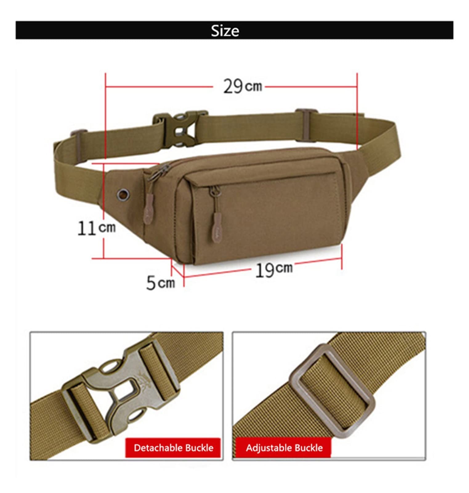 Bolso de la Cintura for Hombres Masculino al Aire Libre Packle de Cintura Bolsa de 5.8 Pulgadas Bolsas de teléfono con Bolsas de Viaje de Viaje (Color : Khaki)