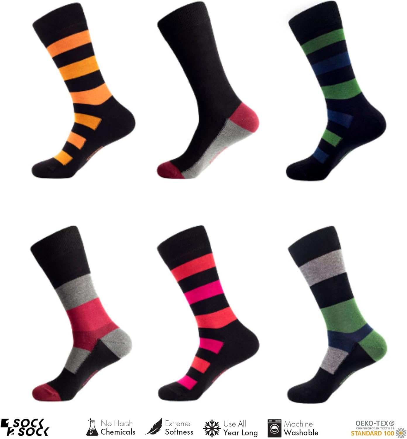 1SOCK2SOCK - Men's 6 Pack Bamboo Blend Thin Crew Socks - Super Soft, Breathable, and Colorful Dress Socks - Image 3