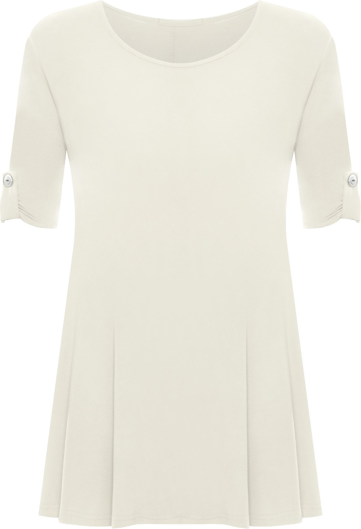 WearAll Womens Plus Size Scoop Neck Short Sleeve Flared Ladies Long Plain Top Cream - 22/24