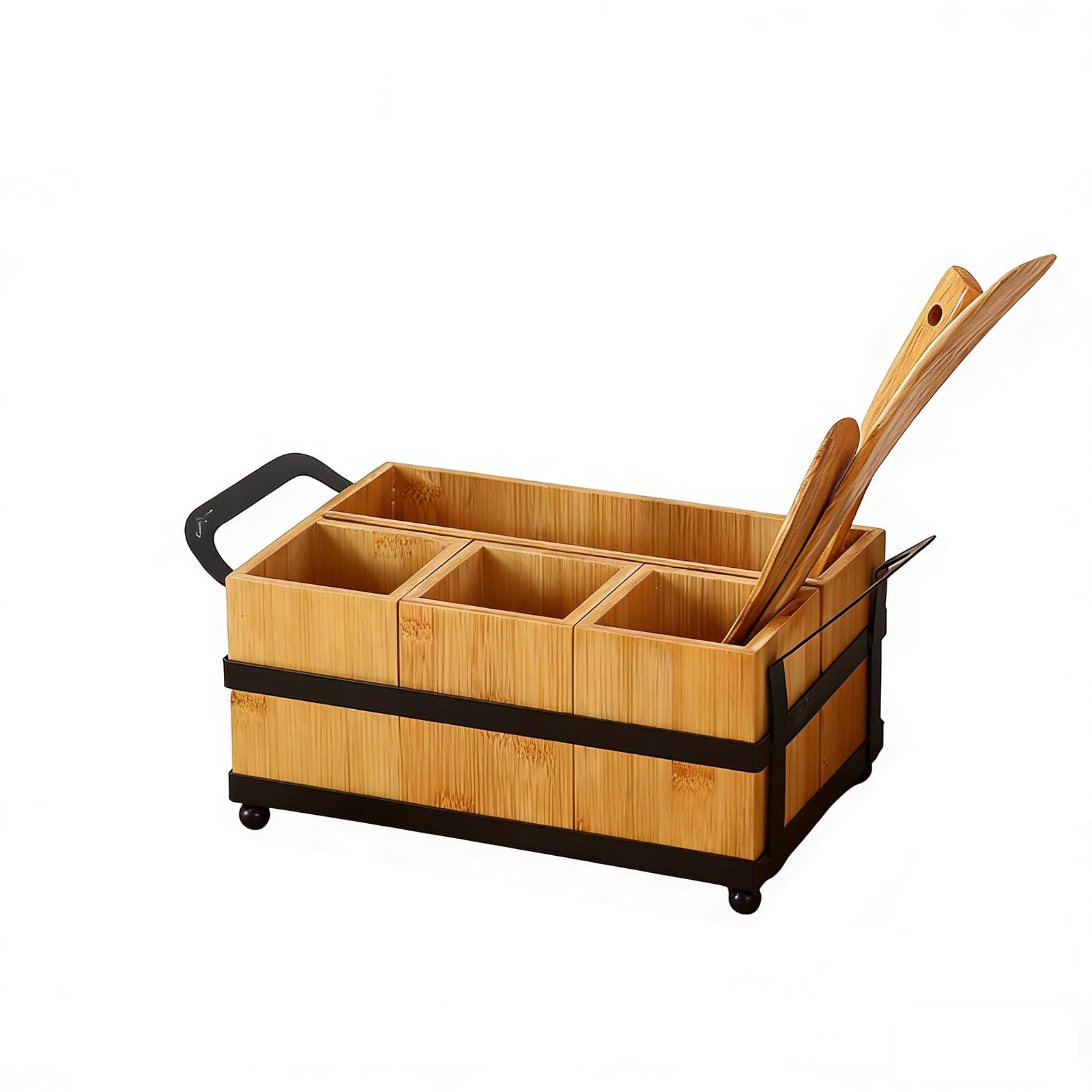 NRGQAXM Wood Cutlery Holder, Silverware Organizer Wooden Caddys Utensil Holder Utensils Storage Organizer Countertop for Silverware Fork Spoon Spatula Cutlery and Napkin Holders for Home Kitchen