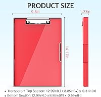 Vista 6 de Sooez Portapapeles con almacenamiento, portapapeles de plástico de alta resistencia Cleaview de 8.5x11 con almacenamiento doble, portapapeles