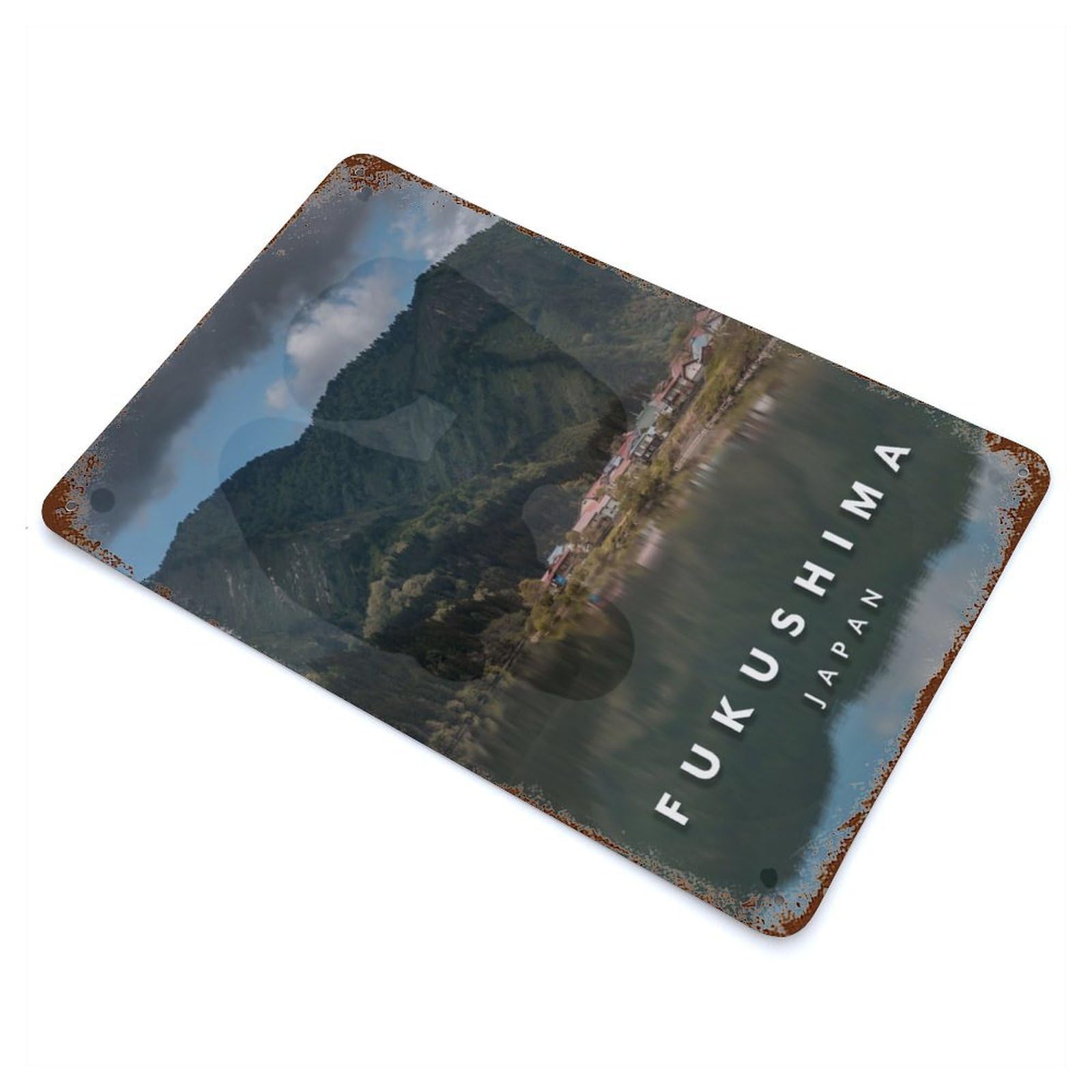 Fukushima Lake Rustic Tin Plaque 11.8"x7.9", for Living Room, Hallway And Home Decor, Decorative Metal Wall Art