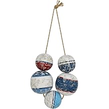 Morning View Buoy Decor Nautical Decor Wood Fishing Floats Decor for Home Coastal Wall Decor Hanging Decorative Boat Floats Wall Art Beach House Decor Nautical Ball with Rope Bathroom Decor 9 Inch