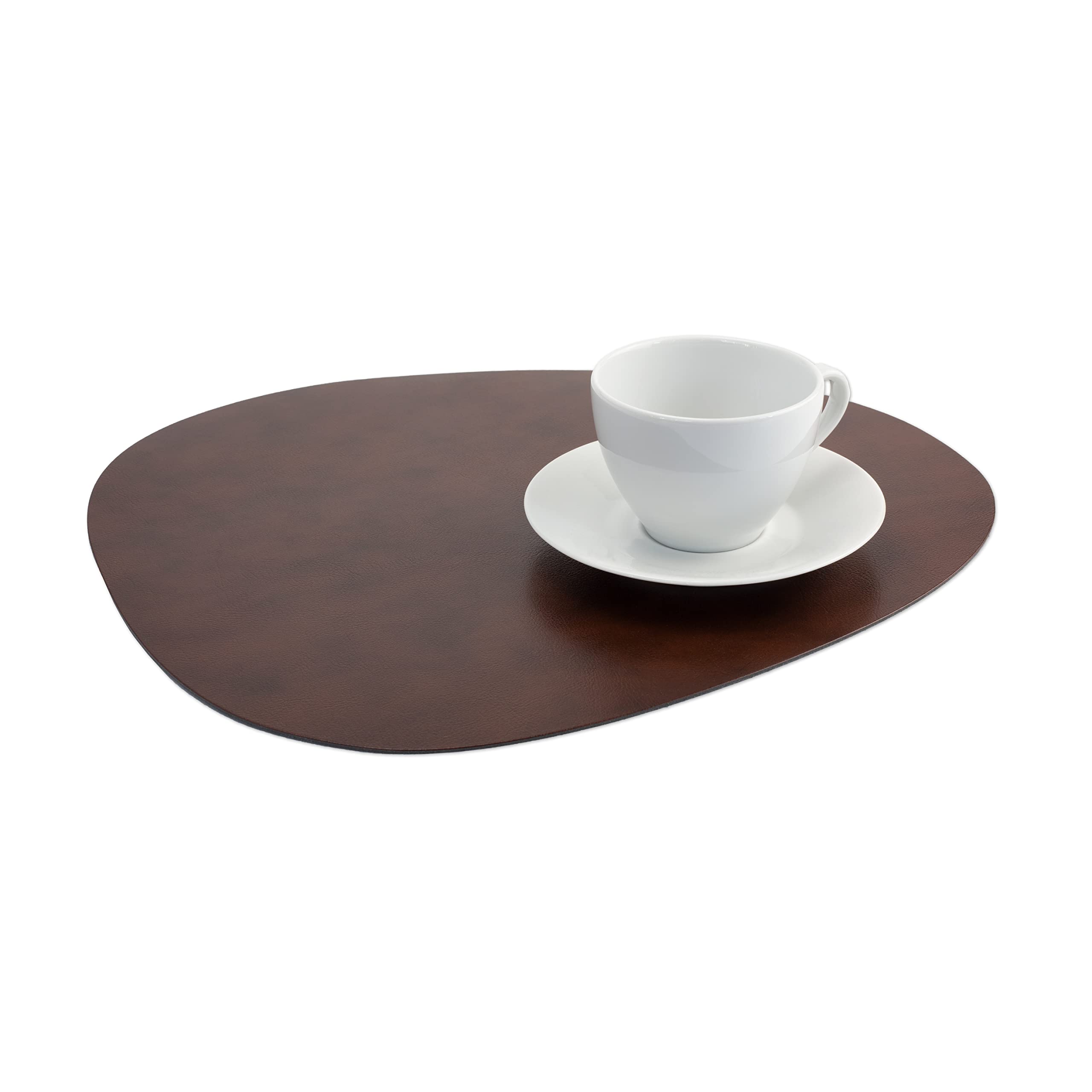 Juego de 4 Manteles Individuales y Posavasos de Piel Reciclada para Decoración Mesa, Estable y Antideslizante, Moderno, 39 x 35 cm, Sostenible, Fabricado en Alemania (Marrón)
